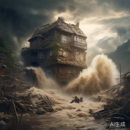 洪水冲垮三层民房